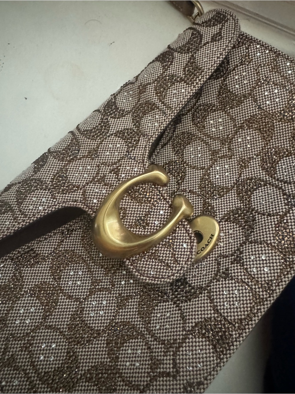 Coach Metallic Tan and Gold Signature Shoulder Bag